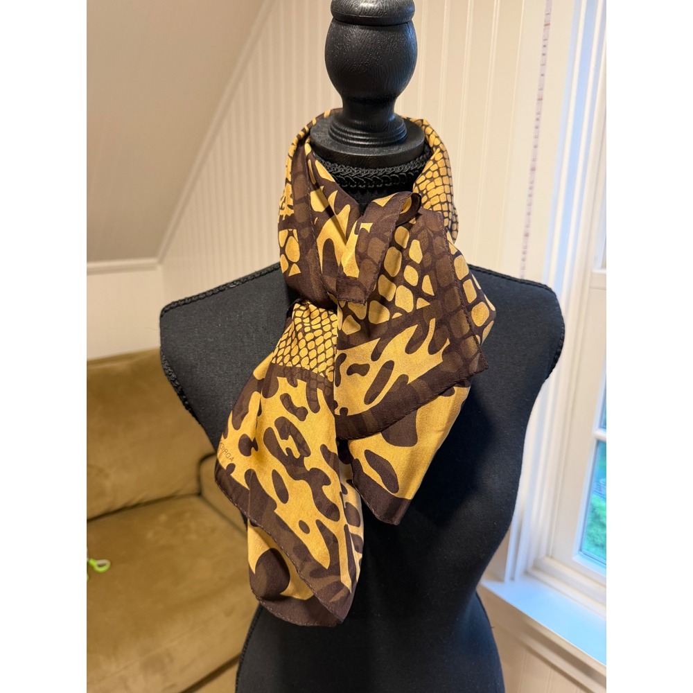 VTG Adrienne Landau Studio  Silk Leopard Snakeskin Animal Print Square Scarf